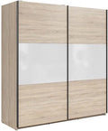 PEGANE Armoire à 2 Portes coulissante Coloris Chêne Sonoma/Blanc Brillant - Longueur 183 x Profondeur 60 x Hauteur 195,5 cm