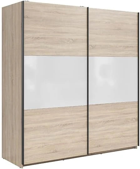 PEGANE Armoire à 2 Portes coulissante Coloris Chêne Sonoma/Blanc Brillant - Longueur 183 x Profondeur 60 x Hauteur 195,5 cm