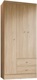 ACTUAL DIFFUSION Versa Armoire Penderie 3 Portes 2 Tiroirs 5 Niches Chêne L 81,2 h 182.4 P 46.3 cm