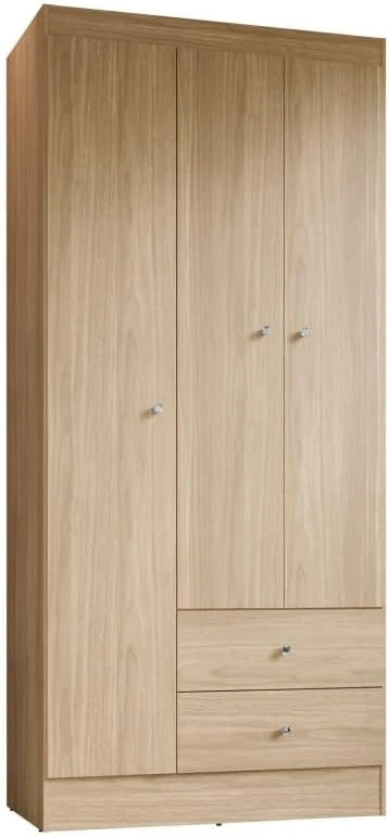 ACTUAL DIFFUSION Versa Armoire Penderie 3 Portes 2 Tiroirs 5 Niches Chêne L 81,2 h 182.4 P 46.3 cm