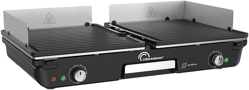 LITTLE BALANCE 3066 Dual 2000 Nopifas, Noir, 2 zones de cuissons indépendantes, Plancha Barbecue électrique, Sans PFAS