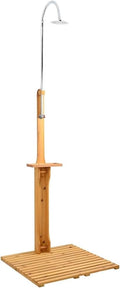 Douche de Jardin, Base en Bois de Sapin avec Tête en Acier Inoxydable, Zones de Lavage Extérieures (Brun), Camping