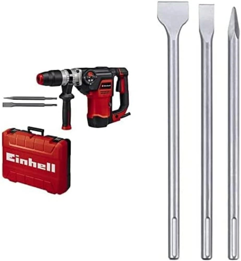 Einhell Marteau-perforateur TE-RH 40 3F (puissance de 1 050 W, force de frappe de 10 J, vendu avec burin plat et pointeau) + Jeu de 3 burins