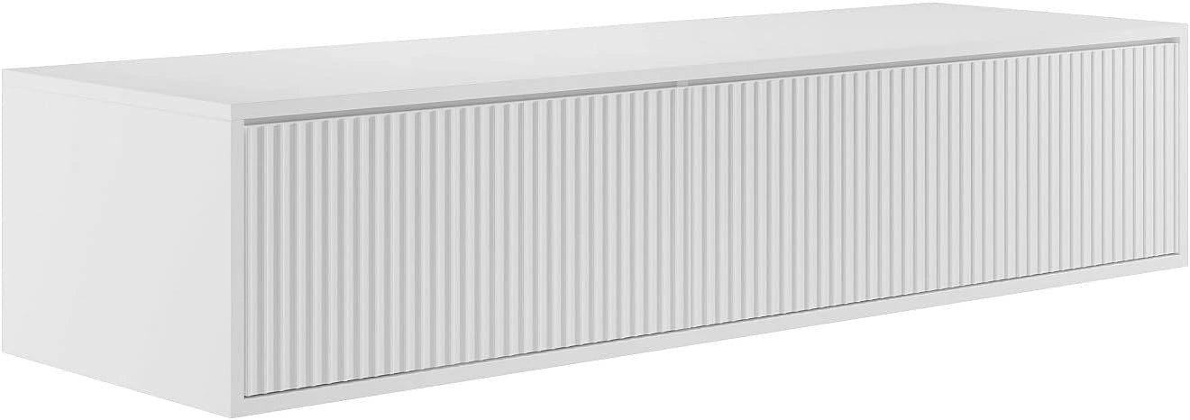 Vente-unique - Meuble sous Vasque Suspendu strié - Blanc - 150 cm - ARNEGA