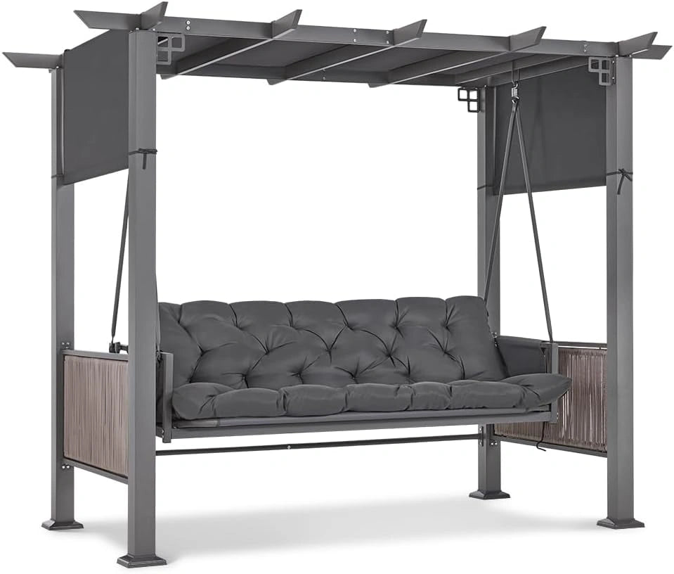 M MCombo balançoire Hollywood 3 Places avec Fonction lit et pavillon de Jardin, balancelle avec auvent rétractable