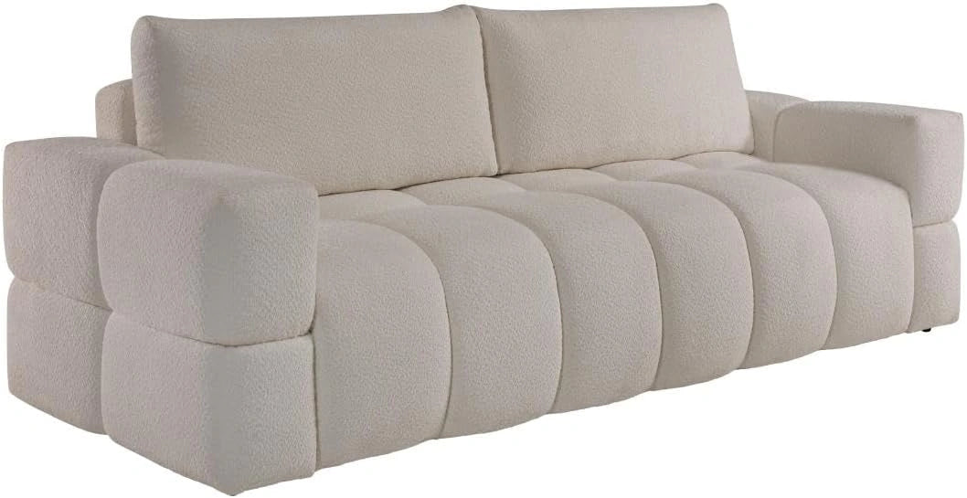 Vente-unique - Canapé 3 Places Convertible en Tissu Bouclette Beige ISSORO II, 48 cm, 63 cm