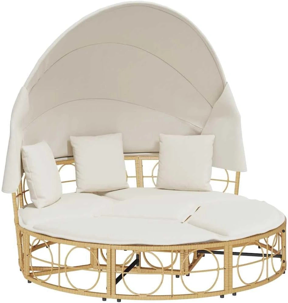 vidaXL Lit de Repos d'extérieur avec auvent et Coussins résine tressée, table