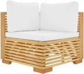 Fengshui Canapé d'angle en bois de teck avec design à lattes, coussin crème, 110 kg par siège, Bois de teck massif, résistant aux intempéries