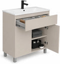 Lavabo avec Meuble sous-Vasque, modèle Ariza, Beige Mat, 80 cm de Large, Suspendu ou sur Pied, Meuble sous-Vasque Couleur Cachemire