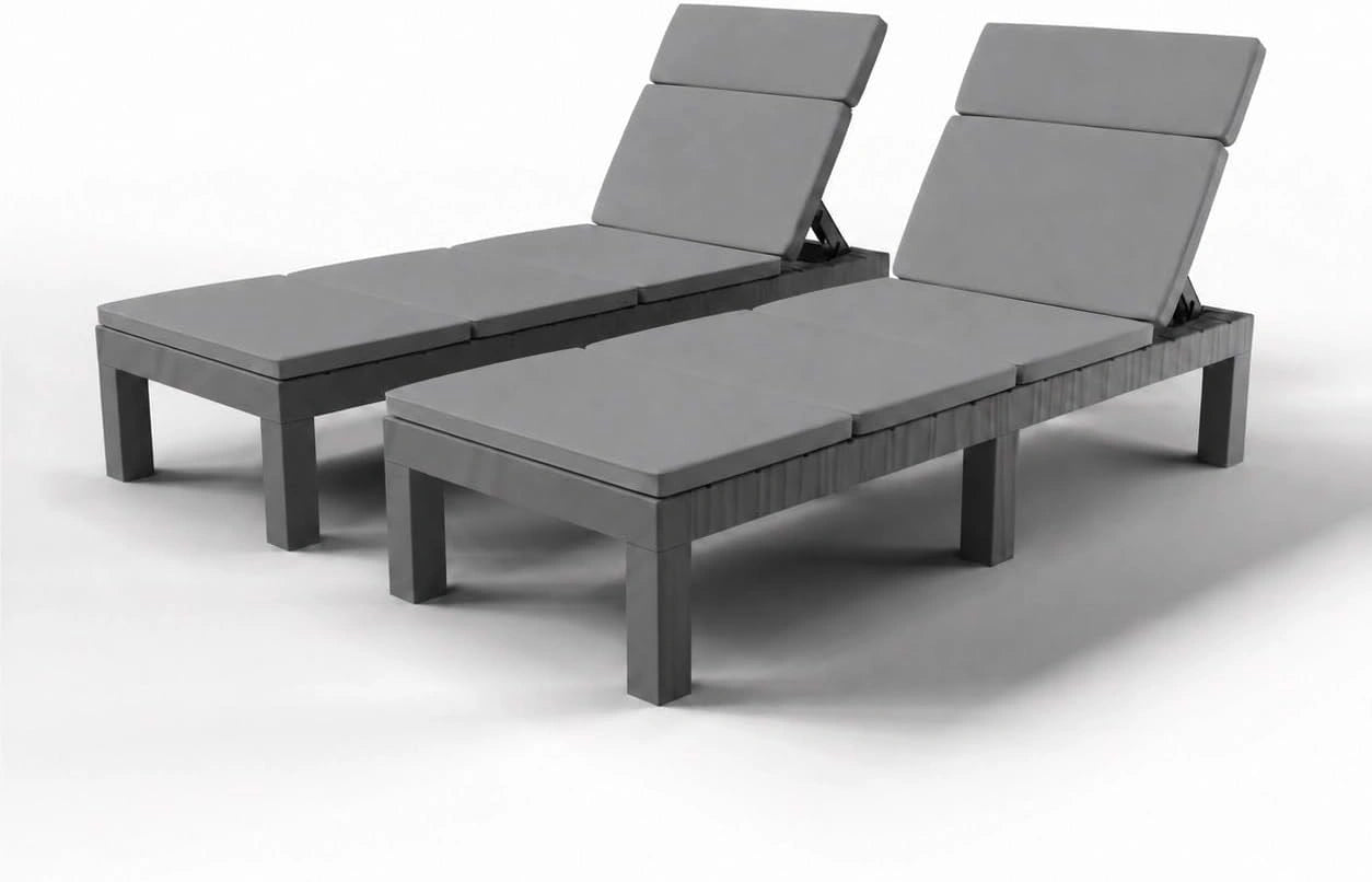 Luxirest Lot de 2 Bain de Soleil Chaise Longue Jardin Exterieur - Dossier réglable - avec Coussin (Gris)
