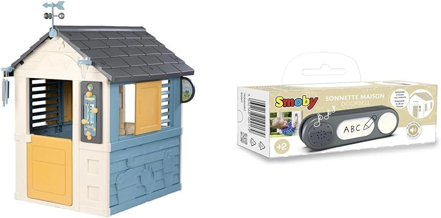 Smoby - Maison 4 Saisons - Cabane de Jardin Enfant - Activités Ludiques sur Le Thème de la Météo - 810731 et Sonnette Electronique - Accessoire