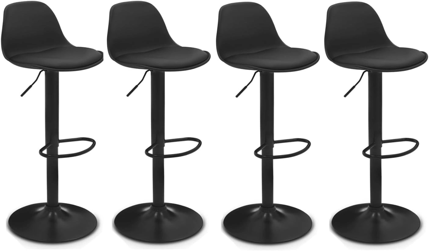IDMarket - Lot de 4 tabourets de Bar Karl Design Noir Pied Noir, 38,5 cm, 82 cm, 104 cm