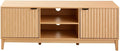 Calicosy, Meuble TV 2 Niches et 2 Portes avec Façades à Effet Vague, L140 x P40 x H52 cm, Panneaux de Particules, Design Organique, Meuble de Salon