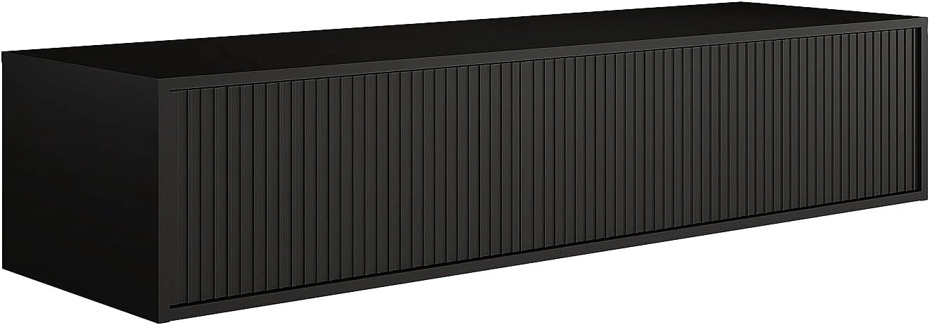Vente-unique - Meuble sous Vasque Suspendu strié - Noir - 150 cm - ARNEGA, 32 cm, 47 cm, 170 cm