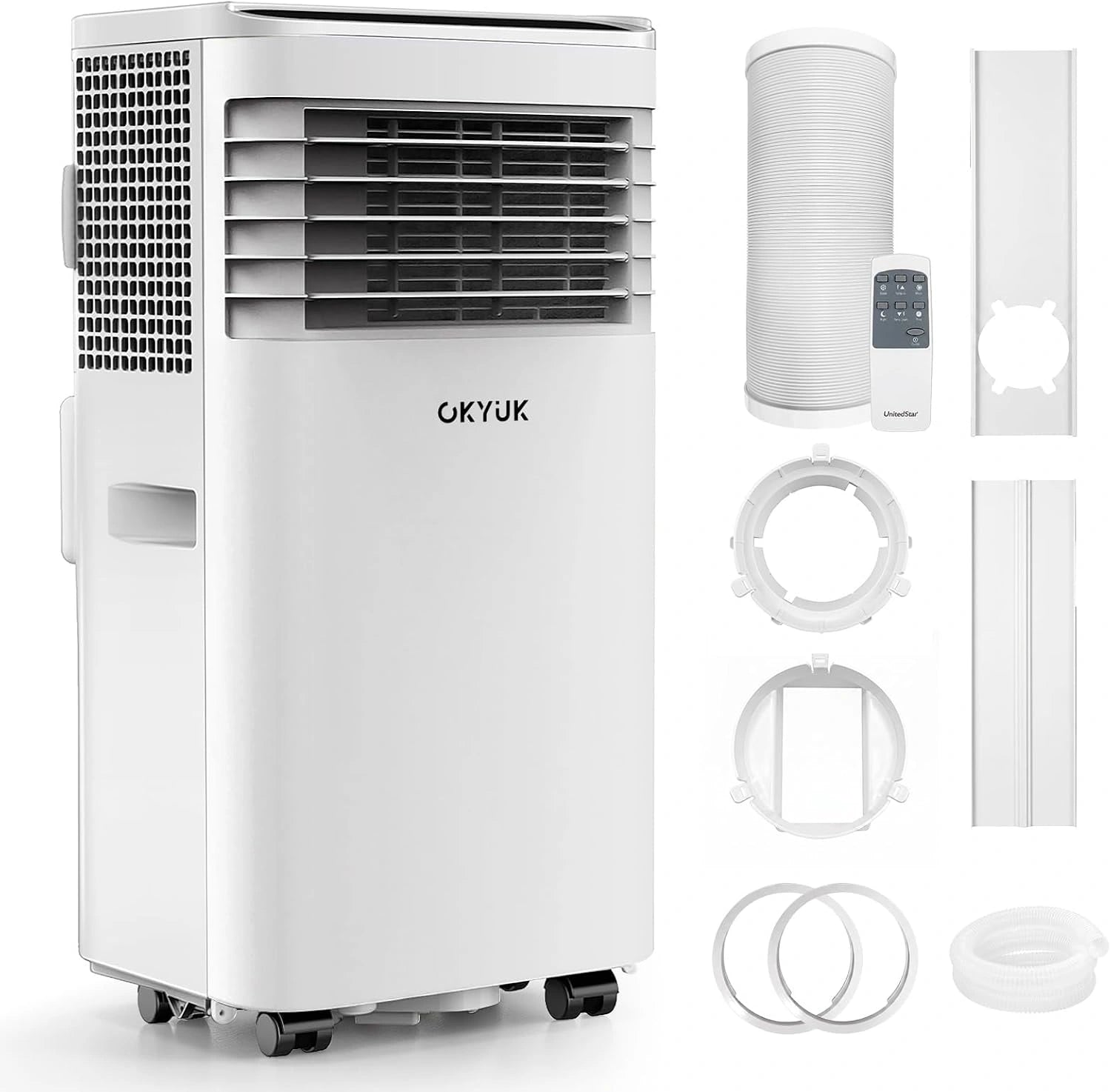 Climatiseur Mobile 7000 BTU avec tuyau d'évacuation, Climatiseur portable 4 en 1, Minuterie 24 heures, Pour pièces jusqu'à 25 m²