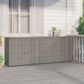 Armoire de jardin grise en polyrotin avec cadre en acier et poignées en bois d'acacia - 198 x 55,5 x 80 cm - Armoire polyvalente pour jardin, outils
