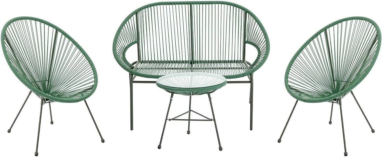 Vente-unique - Salon de Jardin en Fils de résine tressés: 2 fauteuils, Un Banc et Une Table - Kaki - ALIOS III de MYLIA