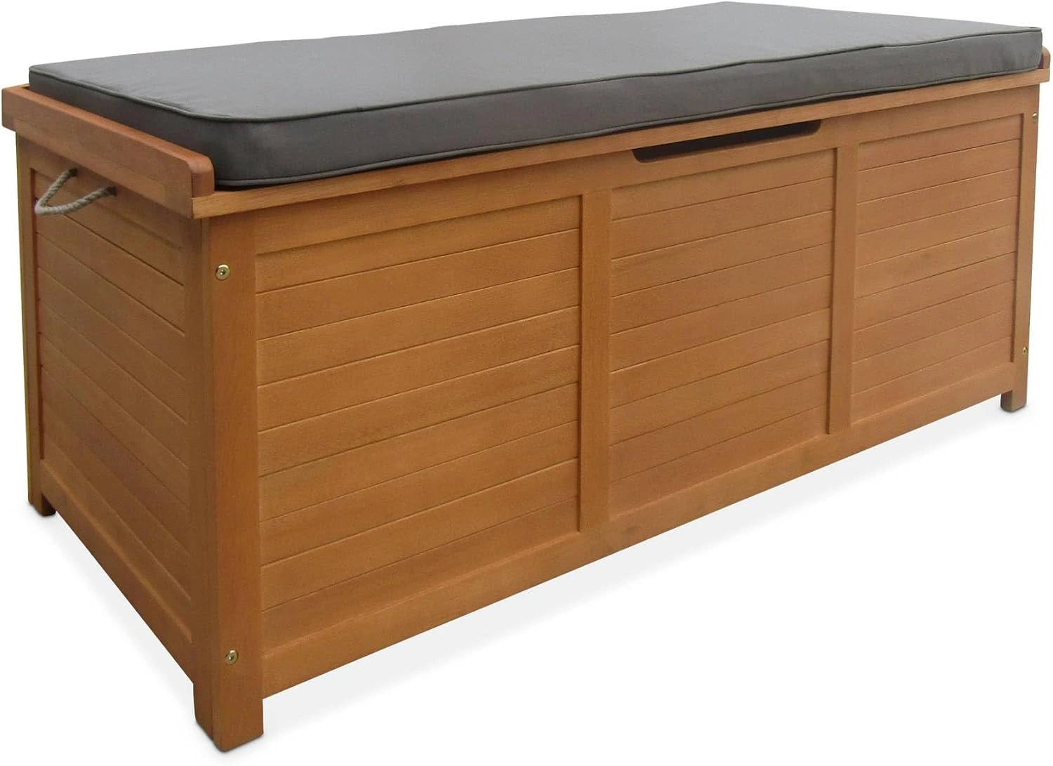 Coffre de Jardin en Bois - Caja - 125x60 cm Rangement Coussins avec vérin et poignées (Gris)
