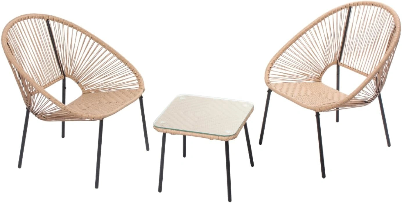Ensemble Bistrot Acapulco 2 Fauteuils Oeuf Naturel, Cordes polyéthylène tressées