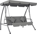 Outsunny Balancelle de Jardin Convertible 3 Places Métal Noir Gris Clair, 2x1,25x1,7 m, Grand Confort, Toit Réglable, Matelas Fourni, Inclinaison