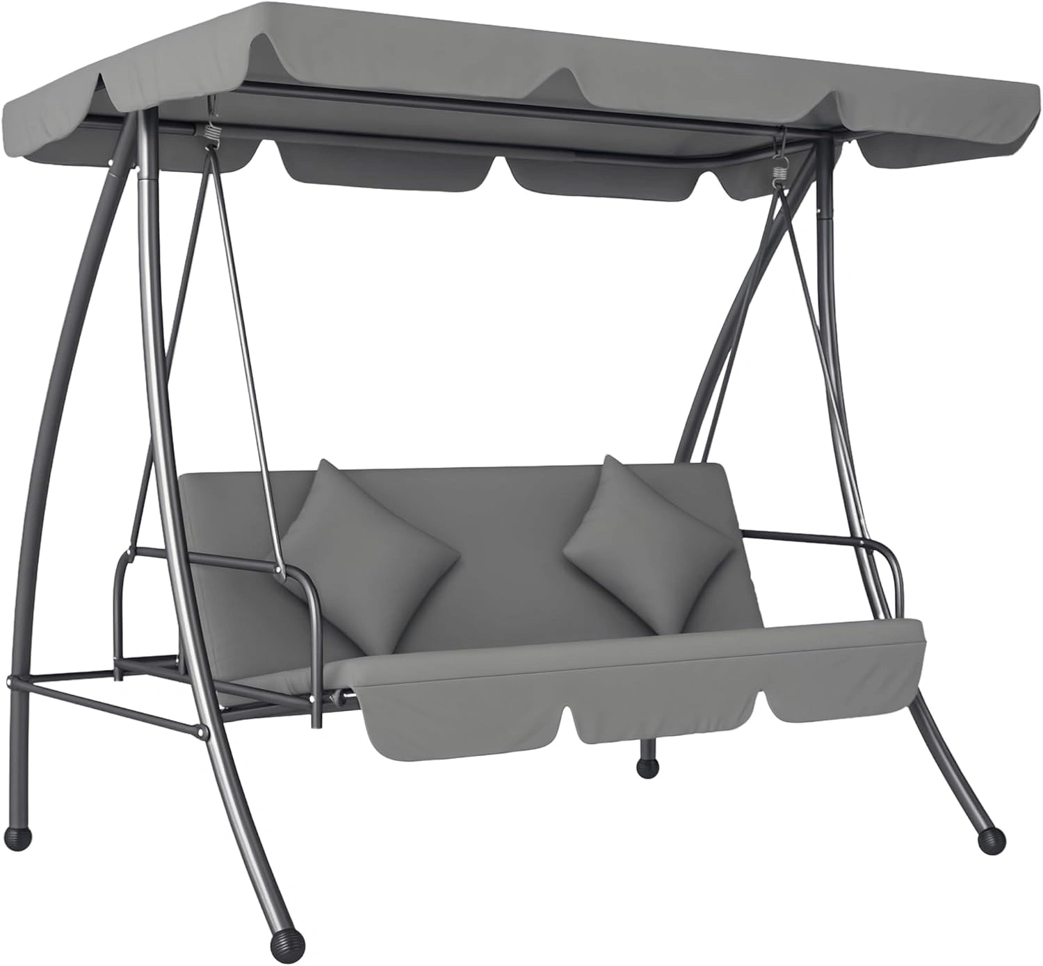 Outsunny Balancelle de Jardin Convertible 3 Places Métal Noir Gris Clair, 2x1,25x1,7 m, Grand Confort, Toit Réglable, Matelas Fourni, Inclinaison