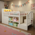 Sapgaks Lit Mezzanine 1 Place 90 x 200 cm, Finition Naturelle (Blanc), lit superposé Enfant avec tiroirs, lit Enfant avec Barriere, Meuble trapézoïdal