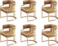 Lot de 6 chaises de salle à manger rembourrées à dossier bas avec pieds en laiton, Mobilier de maison élégant