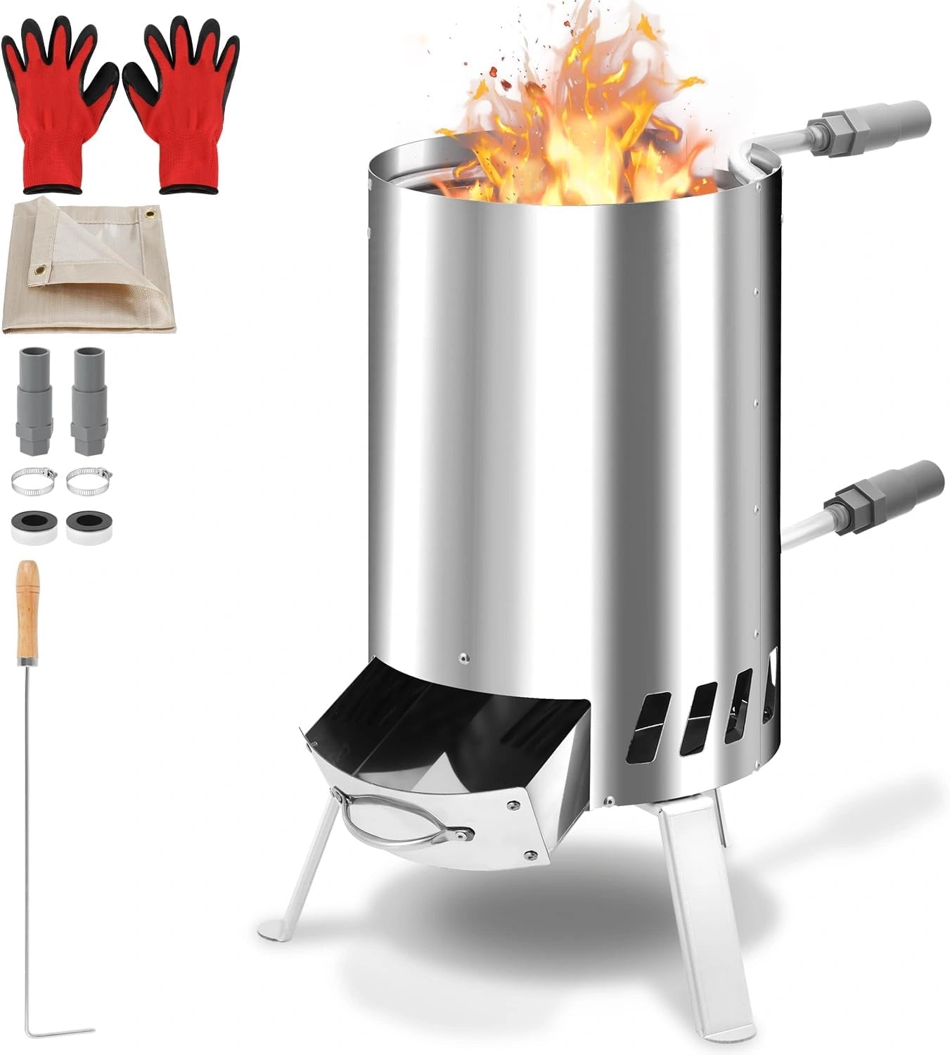 Chauffage de piscine à bois, Piscine extérieure en acier inoxydable chauffée avec seau de feu, connexions de 32/38 mm, 100%