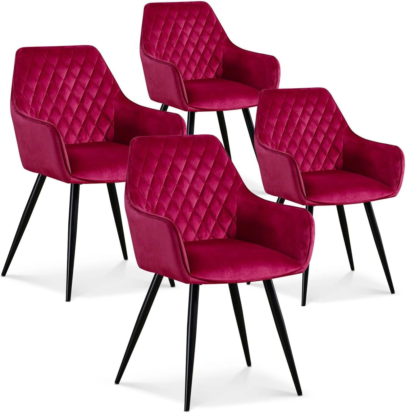 INTENSE DECO Lot de 4 chaises Victoria en Velours Rouge Pieds Noir