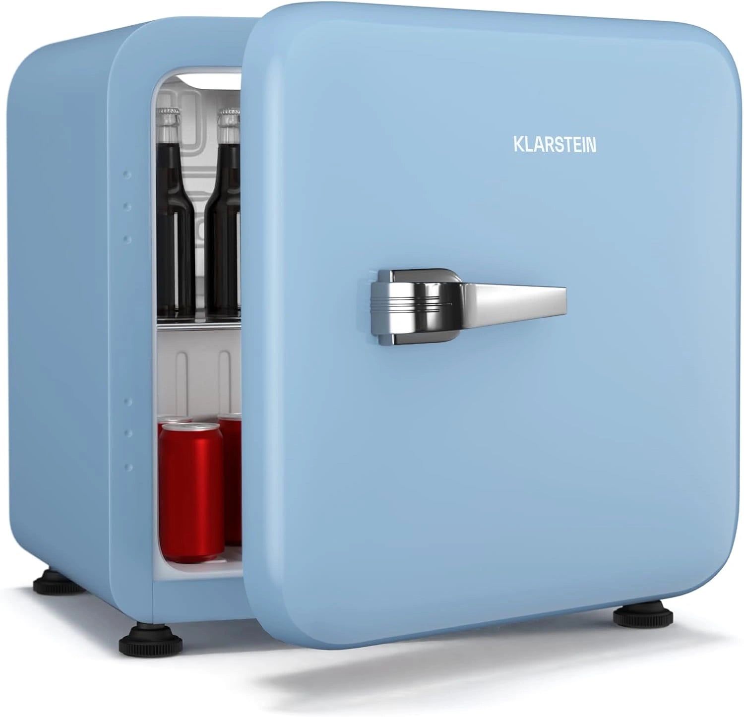 KLARSTEIN Audrey Evo 43 L Mini Frigo - Design Rétro, Blanc, Silencieux 40 dB, Thermostat Mécanique, Porte Réversible, Petit Frigo de Chambre, Bureau