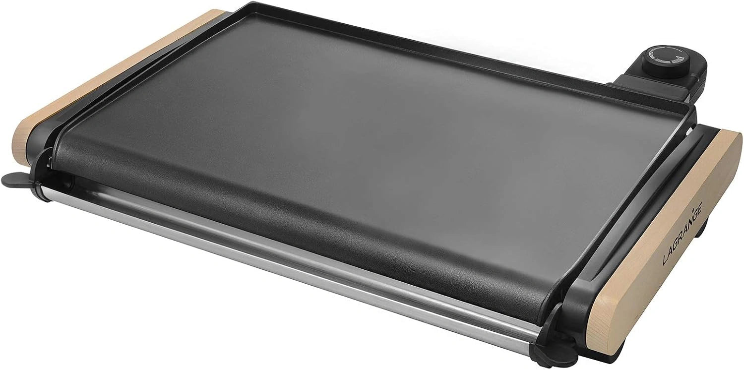 LAGRANGE, 2000 W, 229004, Plancha Equilibre, Fabrication française, Thermostat réglable, Revêtement antiadhésif, Bac à jus amovible, Poignées en bois