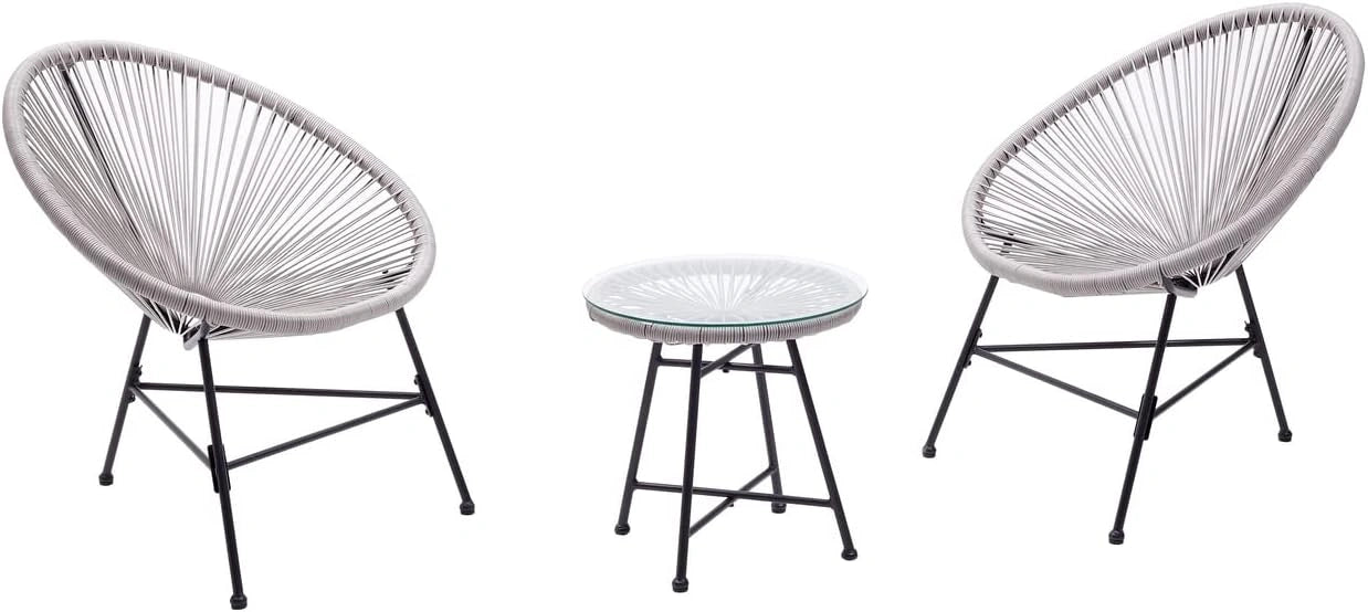 CONCEPT USINE Salon de Jardin Bistrot Acapulco 2 Fauteuils Oeuf Gris Clair, forme œuf inspirée des années 50, Fils de polyéthylène résistants
