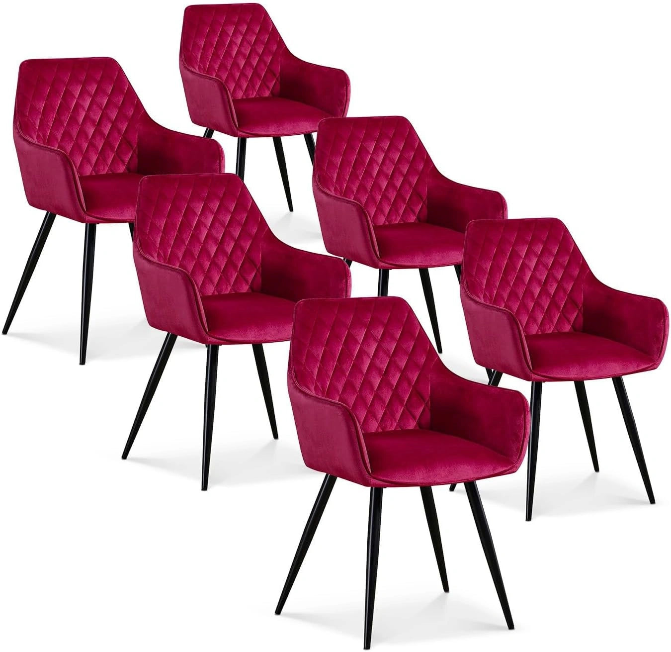 INTENSE DECO Lot de 6 chaises Victoria en Velours Rouge Pieds Noir, fauteuil, 51 cm, 39.5 cm