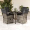 Ensemble à Manger de Jardin 5 pcs résine tressée Gris avec Coussins, Table 90 x 90 x 75 cm