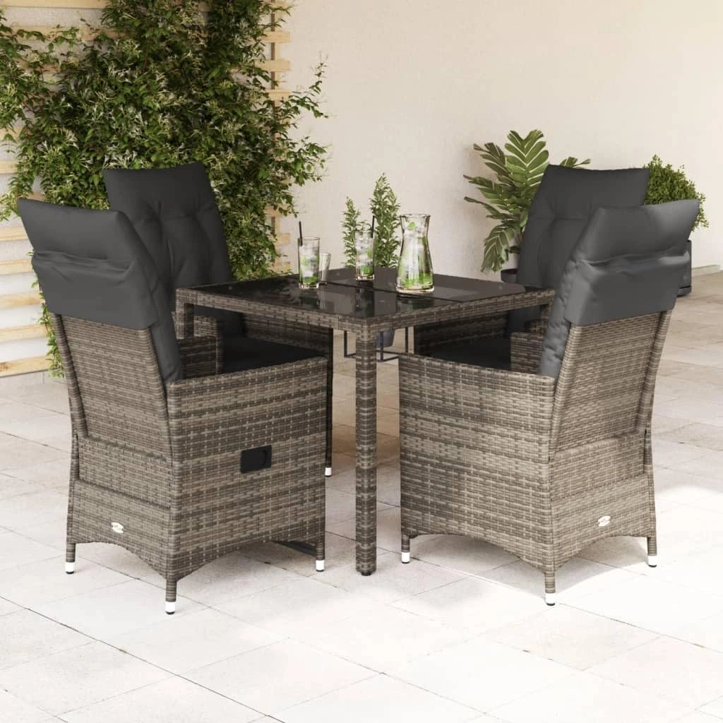 Ensemble à Manger de Jardin 5 pcs résine tressée Gris avec Coussins, Table 90 x 90 x 75 cm