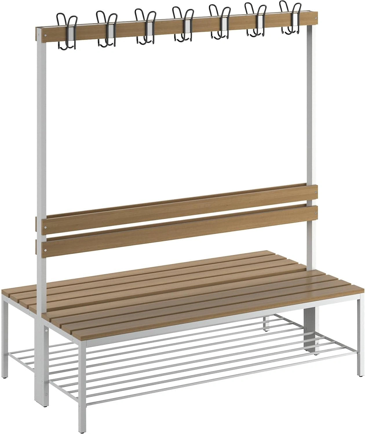 EUROKRAFT Basic, longueur 1500 mm, Banc de vestiaire avec Dossier, Double face, lattes en bois de hêtre