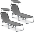 SONGMICS Chaises Longues Pliantes, Gris GCB294GZ02, 189 x 53 x 28,5 cm, Chaque Chaise Supporte 110 kg, Lot de 2, Transats Jardin Extérieur, Balcon