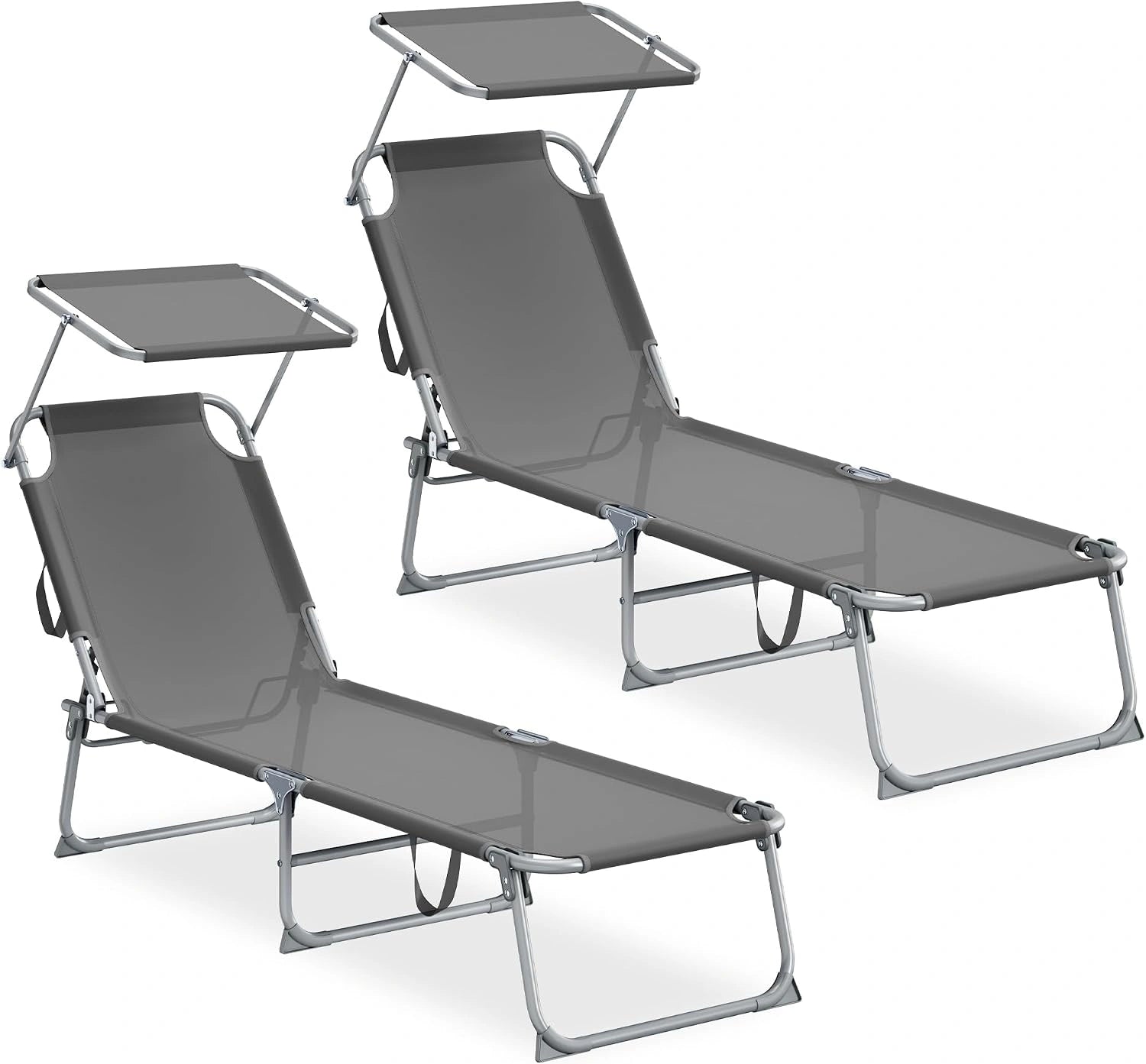 SONGMICS Chaises Longues Pliantes, Gris GCB294GZ02, 189 x 53 x 28,5 cm, Chaque Chaise Supporte 110 kg, Lot de 2, Transats Jardin Extérieur, Balcon