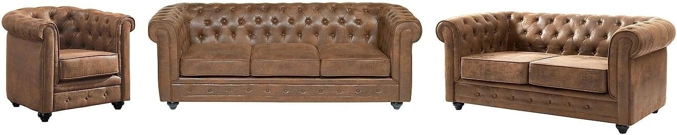 Vente-unique Canapé 3+2+1 Places Chesterfield en Microfibre Aspect Cuir Vieilli