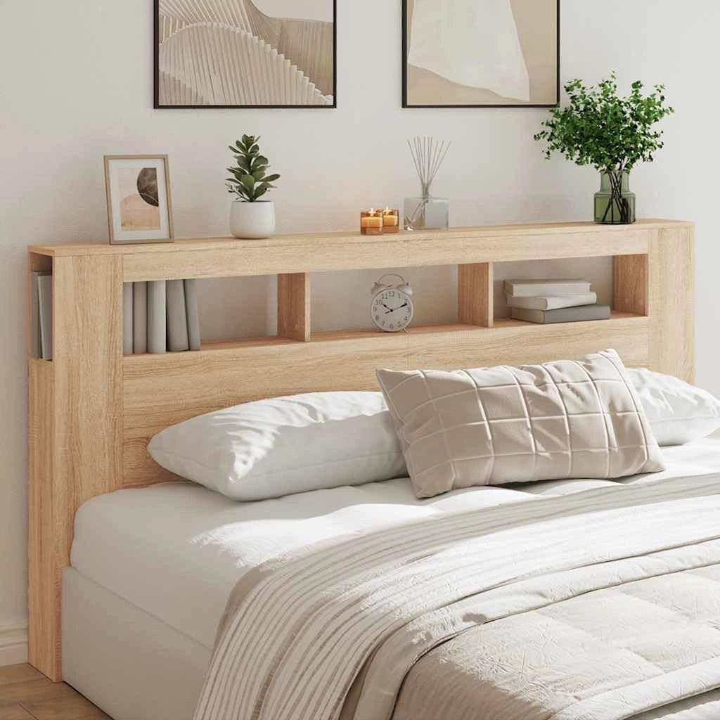 Tête de lit à LED chêne Sonoma 200x18,5x103,5 cm Bois ingénierie, 27.5 kg-837367, Lits et Accessoires, Têtes et Pieds de lit, Meubles