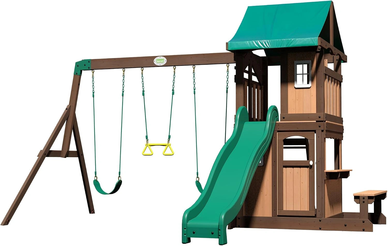 Backyard Discovery Lakewood, 3 Ans, Aire De Jeux en Bois, Portique Balançoire avec Trapèze, Toboggan Et Balançoire, Bac À Sable, Jeux Exterieur
