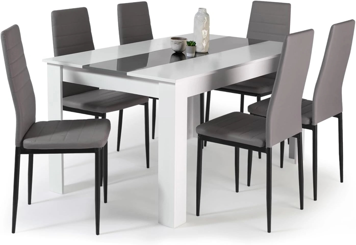 IDMarket - Ensemble Table à Manger Georgia 140 cm et 6 chaises Romane, Avec 6 chaises romane grises, table blanche et grise