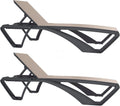 Resol Marina Chaise Longue Extérieur Set 2, STR. Gris Foncé - Text. Beige, Dessous de Verre, Jardin, terrasse, Plage, Piscine, désign, léger, Roues