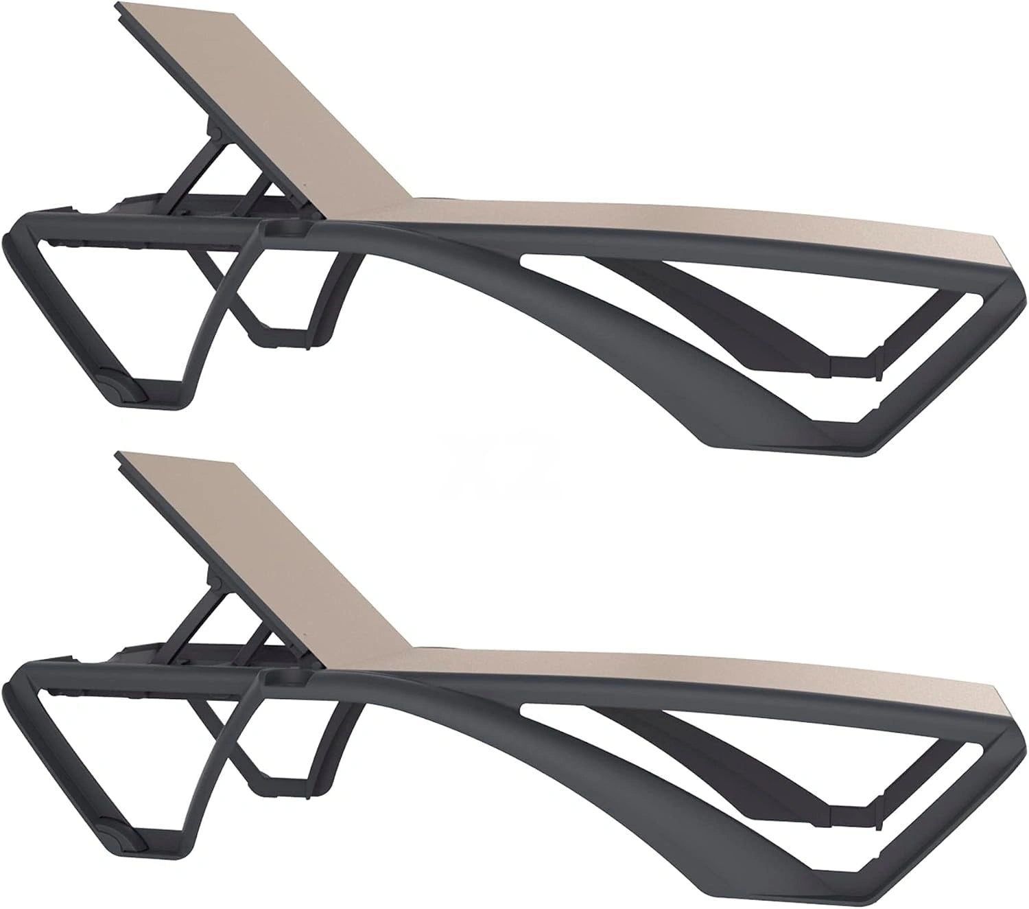Resol Marina Chaise Longue Extérieur Set 2, STR. Gris Foncé - Text. Beige, Dessous de Verre, Jardin, terrasse, Plage, Piscine, désign, léger, Roues