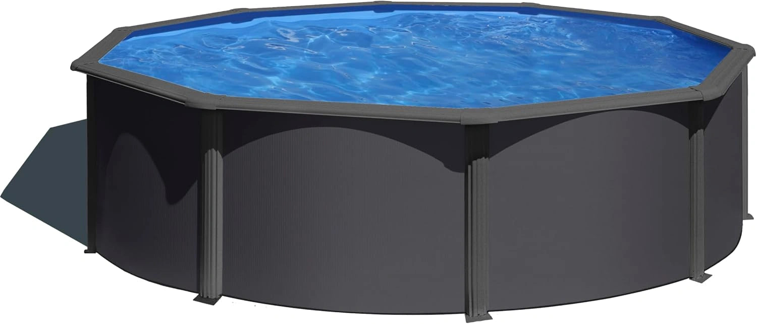 Gre KIT350GY Louko - Piscine Hors-Sol en Acier, Piscine Ronde avec Structure en Acier Gris Anthracite. Piscines Hors-Sol pour Jardin, Ø350x120 cm