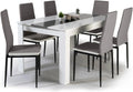 IDMarket - Ensemble Table à Manger Georgia 140 cm et 6 chaises Romane, Avec 6 chaises romane grises liseré blanc, table blanche et grise
