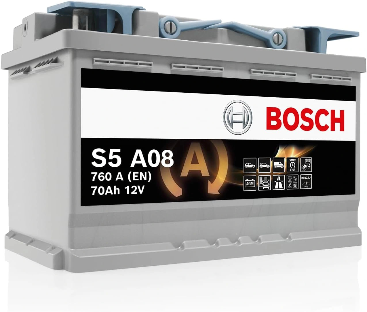 Bosch S5 A08 Batterie Auto 70 A/h - 760 A - Batterie 12 V, 278 x 175 x 190 mm - Pour Véhicules avec Récupération d'Énergie au Freinage, (-) (+)