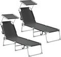SONGMICS Lot de 2 chaises Longues Pliantes, Noir GCB294BZ02, 189 x 53 x 28,5 cm, Charge 110 kg, avec Pare-Soleil et Dossier réglables