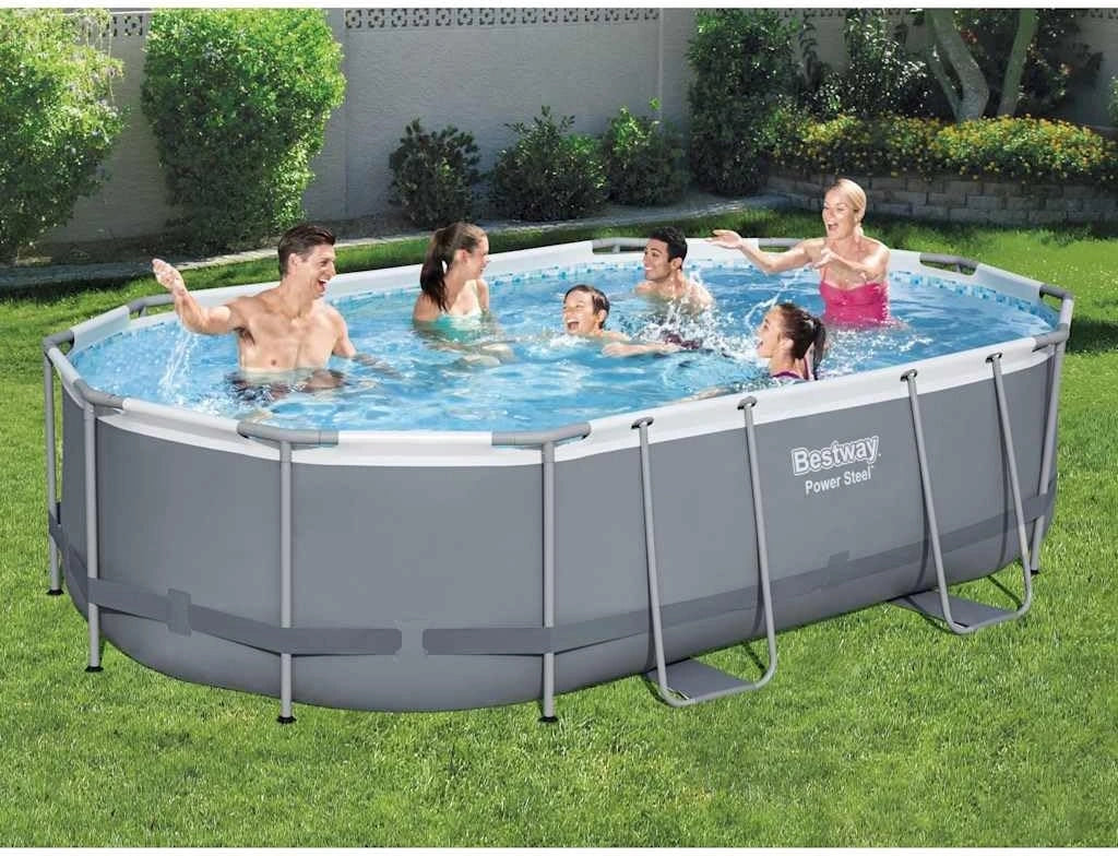 Piscine Tubulaire autoportée Bestway Power Steel Ovale 488 x 305 x 107 cm, Bassin Hors Sol avec Pompe, échelle, bâche, Filtre