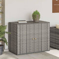 Armoire de jardin en polyrotin gris avec poignées en bois d'acacia - 100 x 55,5 x 80 cm - Cadre en acier revêtu par pulvérisation - Armoire